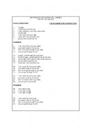 English Worksheet: I WAS MADE FOR LOVING YOU BABY 