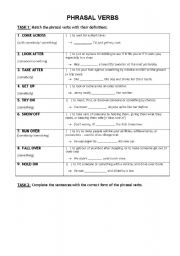English worksheet: Phrasal Verbs Matching