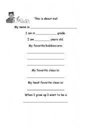 English worksheet: This is about me