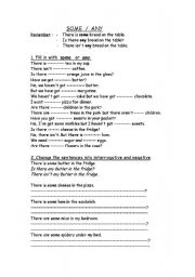 English Worksheet: some/any