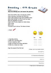 4th grade reading worksheet - ESL worksheet by ygalfl