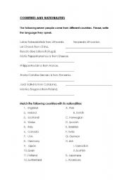 English worksheet: Countries and nationalities