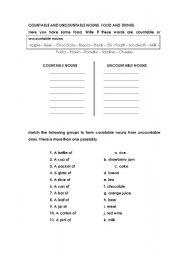 English worksheet: Countable and uncountable noune