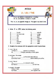 English Worksheet: A / AN THE