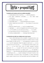 English Worksheet: Verbs + prepositions exercises
