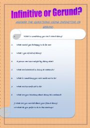 English Worksheet: Infinitive or gerund