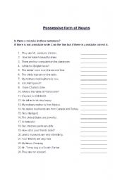 English Worksheet: Possessive Forms of Nouns