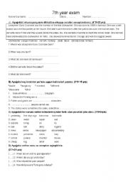 English worksheet: 7TH YEAR EXAM *simplepast