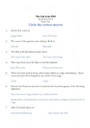 English Worksheet: The Call of the Wild by Jack London Final Test