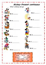 English Worksheet: What is Mickey doing?