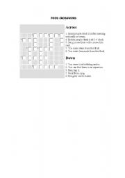 English worksheet: FOOD CROSSWORD