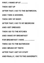 English Worksheet: A TYPICAL DAY IN MY LIFE (Part 2)