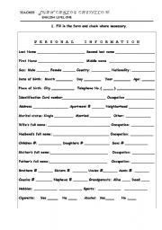 English Worksheet: PERSONAL INFORMATION