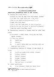 English worksheet: Questions used for classroom activities