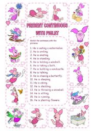 English Worksheet: PRESENT CONTINUOUS WITH PIGLET (3 PAGES)