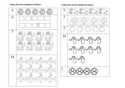 English worksheet: Colour the correct number of objects