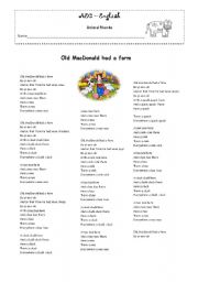 English worksheet: Old Macdonald Had a Farm