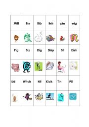 English worksheet: Short i vowel sound- memory/matching game