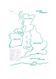 English Worksheet: UK Map with colouring key