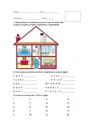 English Worksheet: exam parts of the house and moreee