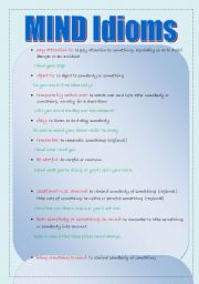 English Worksheet: Mind idioms
