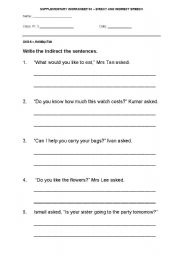 English worksheet: direct & indirect speech worksheet 2