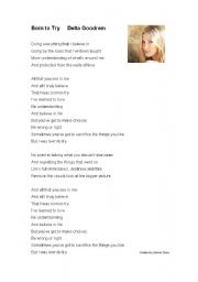 English worksheet: Delta Goodrem Born to try