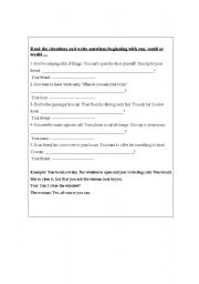 English worksheet: read the situations