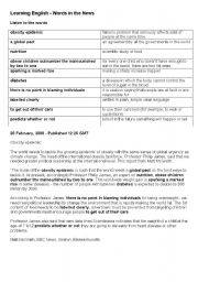 English worksheet: Speaking activity on obesity