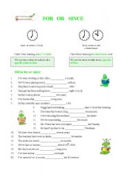 English Worksheet: For or Since 
