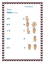 English worksheet: numbers finger