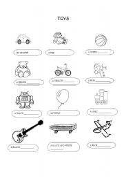 English Worksheet: B&W toys and colours