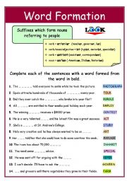 English Worksheet: WORD FORMATION (+keys)