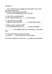 English worksheet: neither none each