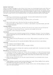 English Worksheet: Budget Busters