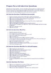 English Worksheet: Job Interview Questions