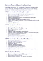 English Worksheet: Job Interview Questions