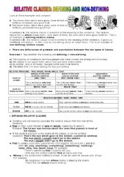 English Worksheet: Defining and Non-defining relative clauses