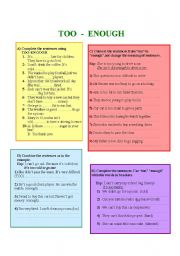 English Worksheet: enough-too