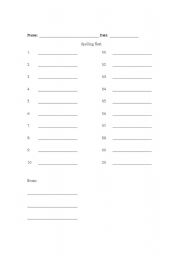 English Worksheet: Spelling Test Form