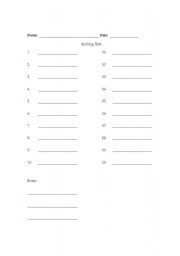 English worksheet: Spelling Test Form