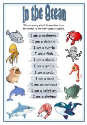 English Worksheet: In the Ocean - Who is saying what