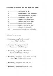 English Worksheet: how much, how many 