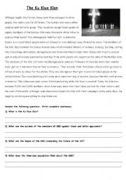 English Worksheet: Ku Klux Klan