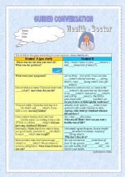 English Worksheet: Guided Conversation - Health - At the doctors