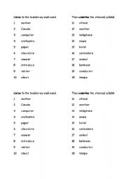 English worksheet: Identifying Word Stress