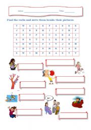 English Worksheet: Action Verbs Word Search