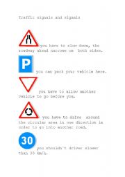 English Worksheet: traffic signs and signals