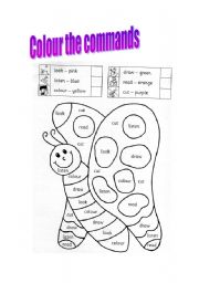 English Worksheet: Colour the commands