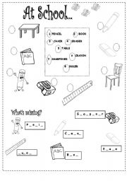 English Worksheet: school things